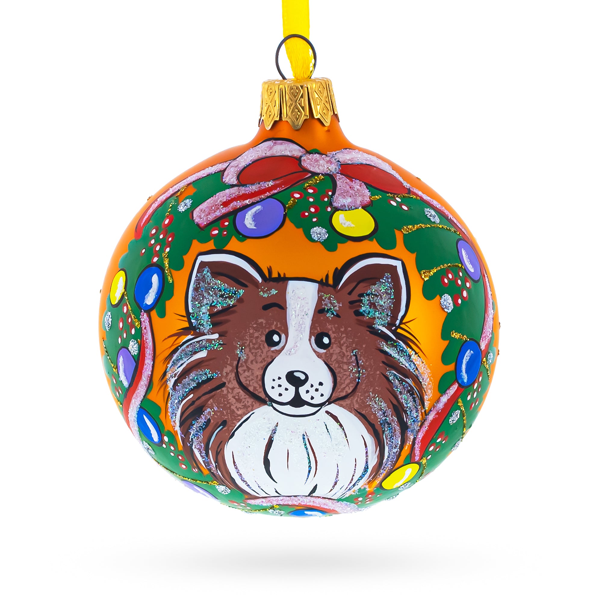 Collie Dog Glass Ball Christmas Ornament 3.25 Inches in Multi color Round