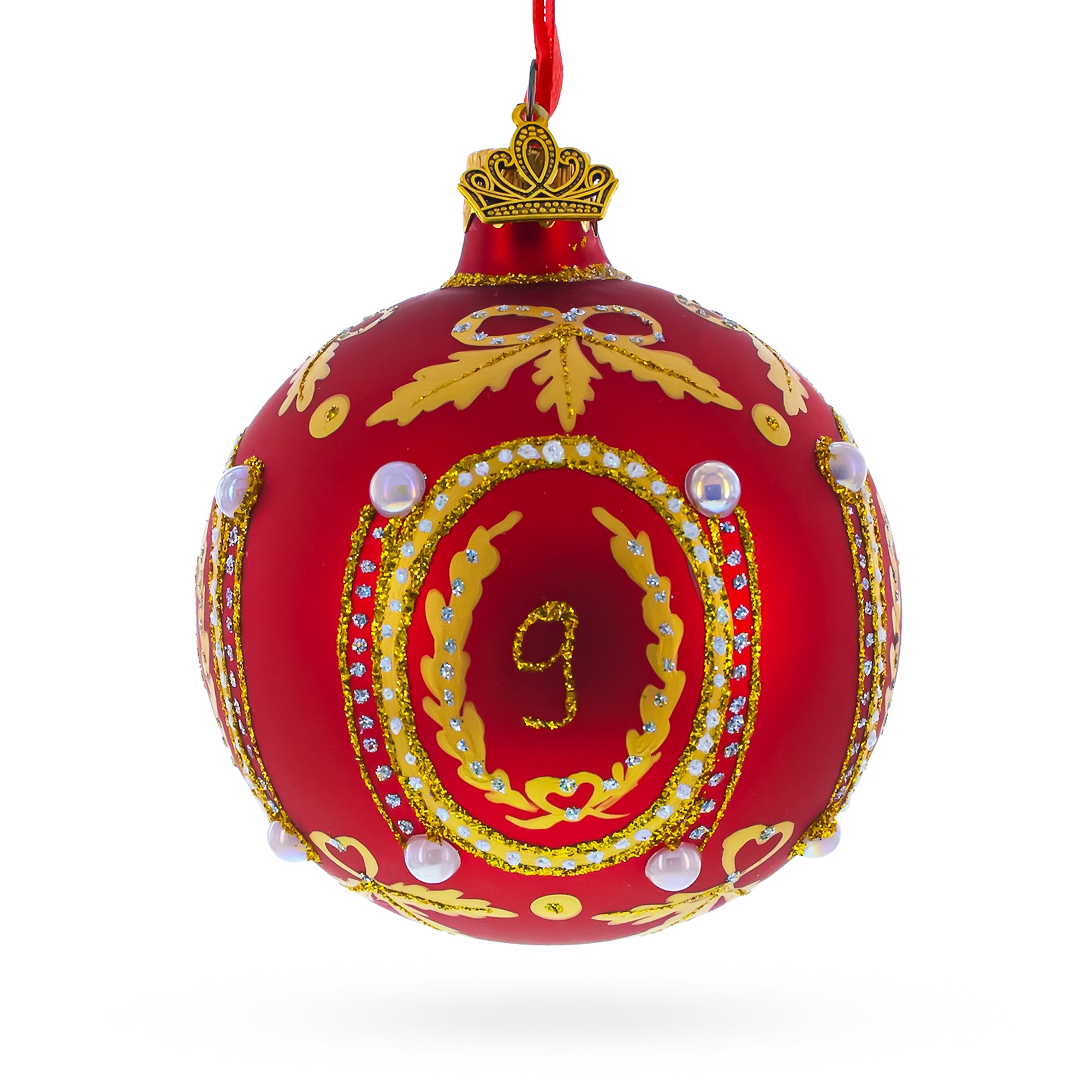 1893 Caucasus Royal Red Glass Ball Christmas Ornament 3.25 Inches in Red color Round