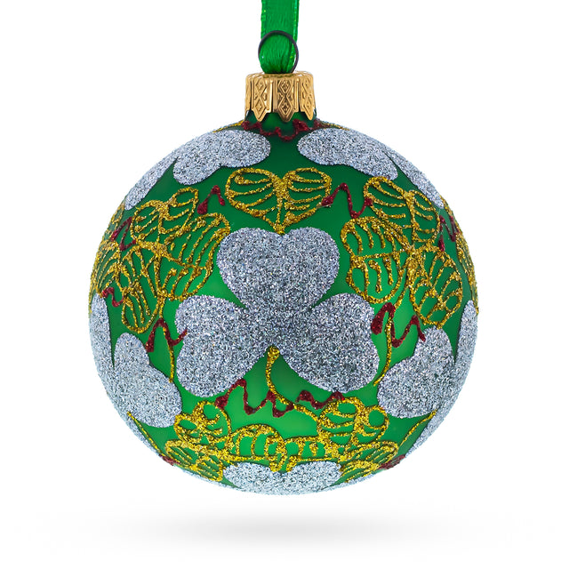 Glass Enchanting 1902 Clover Leaf Royal Egg Green - Blown Glass Christmas Ornament 3.25 Inches in Green color Round