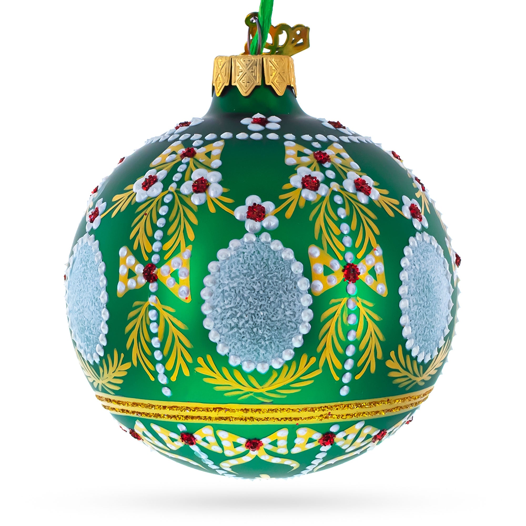 1908 Alexander Palace Royal Green Glass Ball Christmas Ornament 3.25 Inches in Green color Round