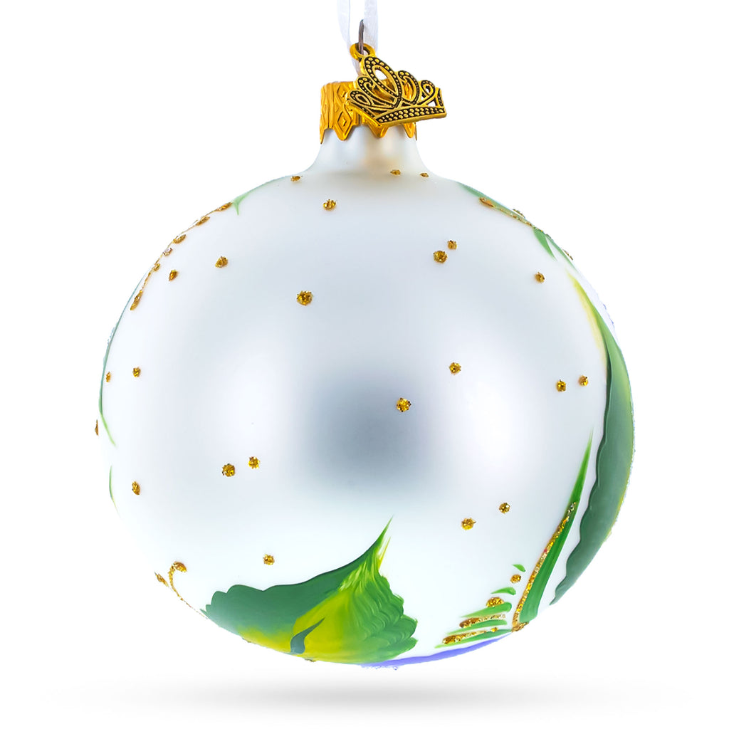 Purple Pansy Flowers Glass Christmas Ornament 3.25 InchesUkraine , dimensions in inches: 3.25 x 3.25 x 3.25