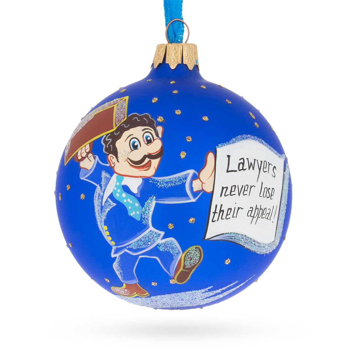 Glass Distinguished Lawyer with Briefcase - Blown Glass Ball Christmas Ornament 3.25 Inches in Blue color Round