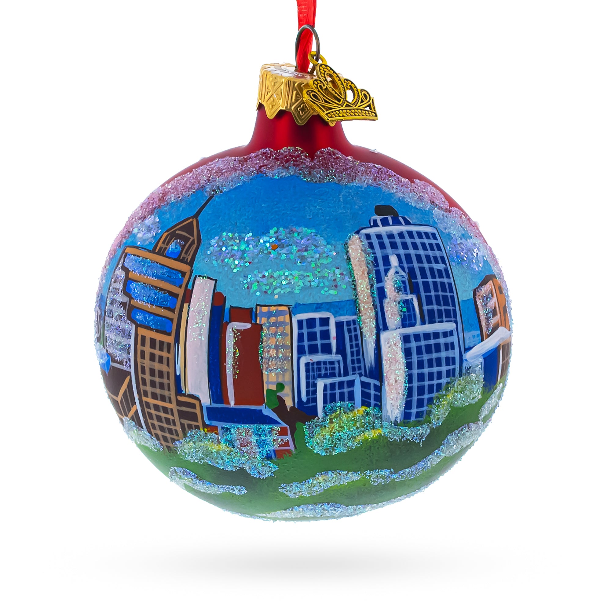 Memphis, Tennessee Glass Ball Christmas Ornament 3.25 Inches in Blue color Round