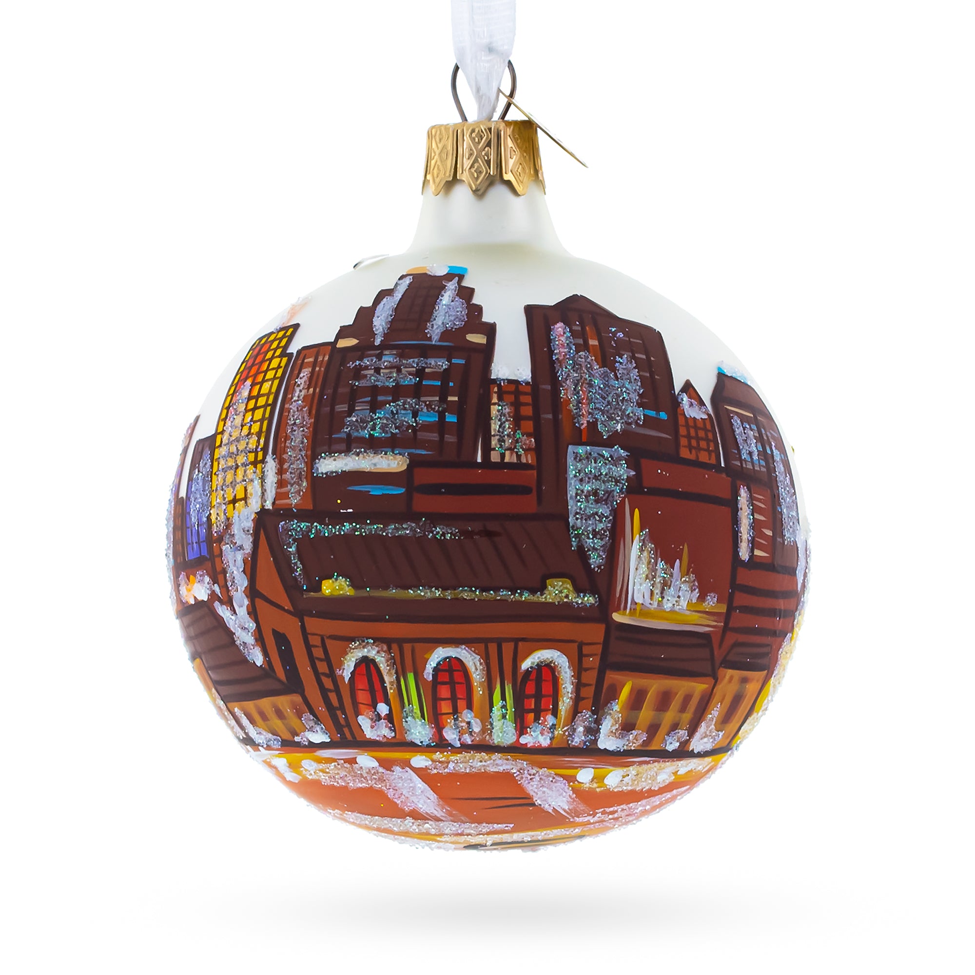 Kansas City, Missouri Glass Ball Christmas Ornament 3.25 Inches in Brown color Round