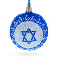 Star of David Jewish Glass Ball Ornament 3.25 Inches in Blue color Round