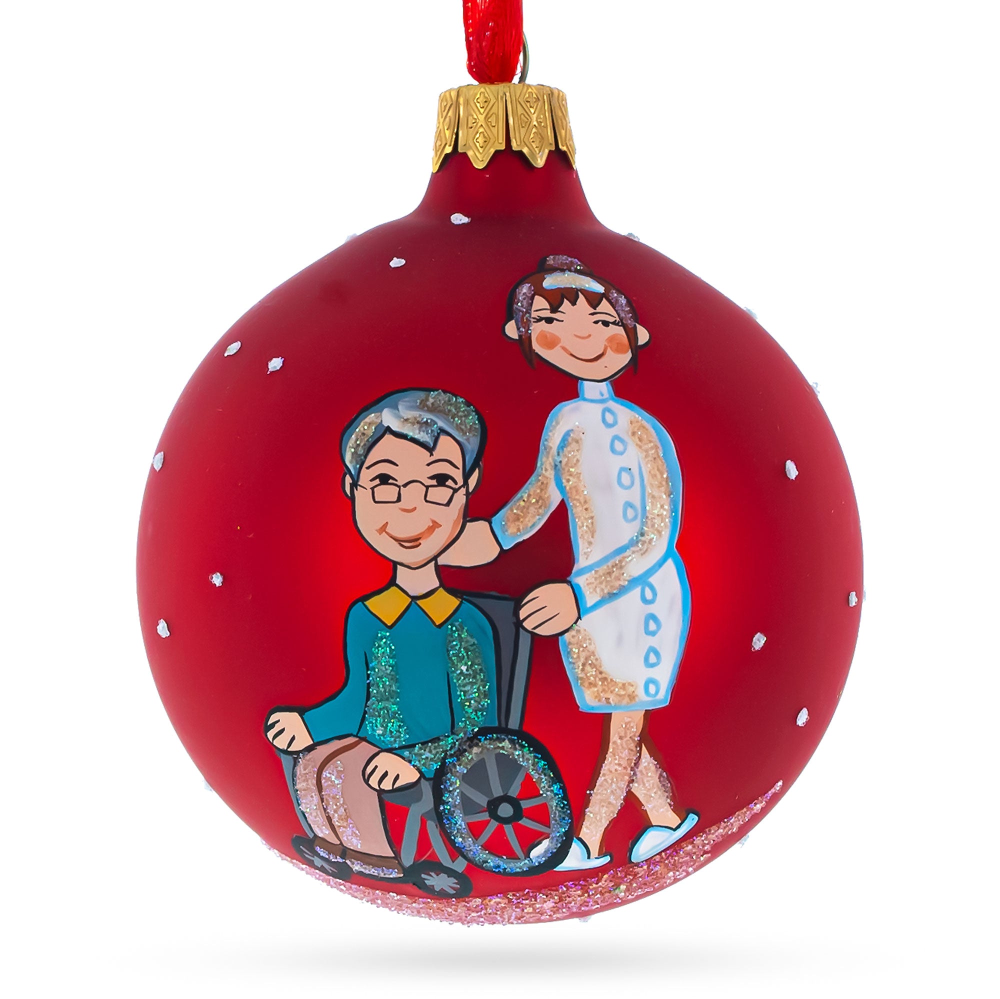 Caregiver Glass Ball Christmas Ornament 3.25 Inches in Red color Round