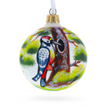 Woodpecker Glittered Glass Ball Christmas Ornament 3.25 Inches in Multi color Round