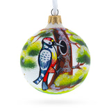 Glass Woodpecker Glittered Glass Ball Christmas Ornament 3.25 Inches in Multi color Round
