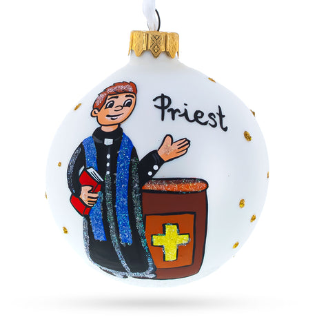 Spiritual The Priest Handcrafted - Blown Glass Ball Christmas Ornament 3.25 Inches in White color, Round shape