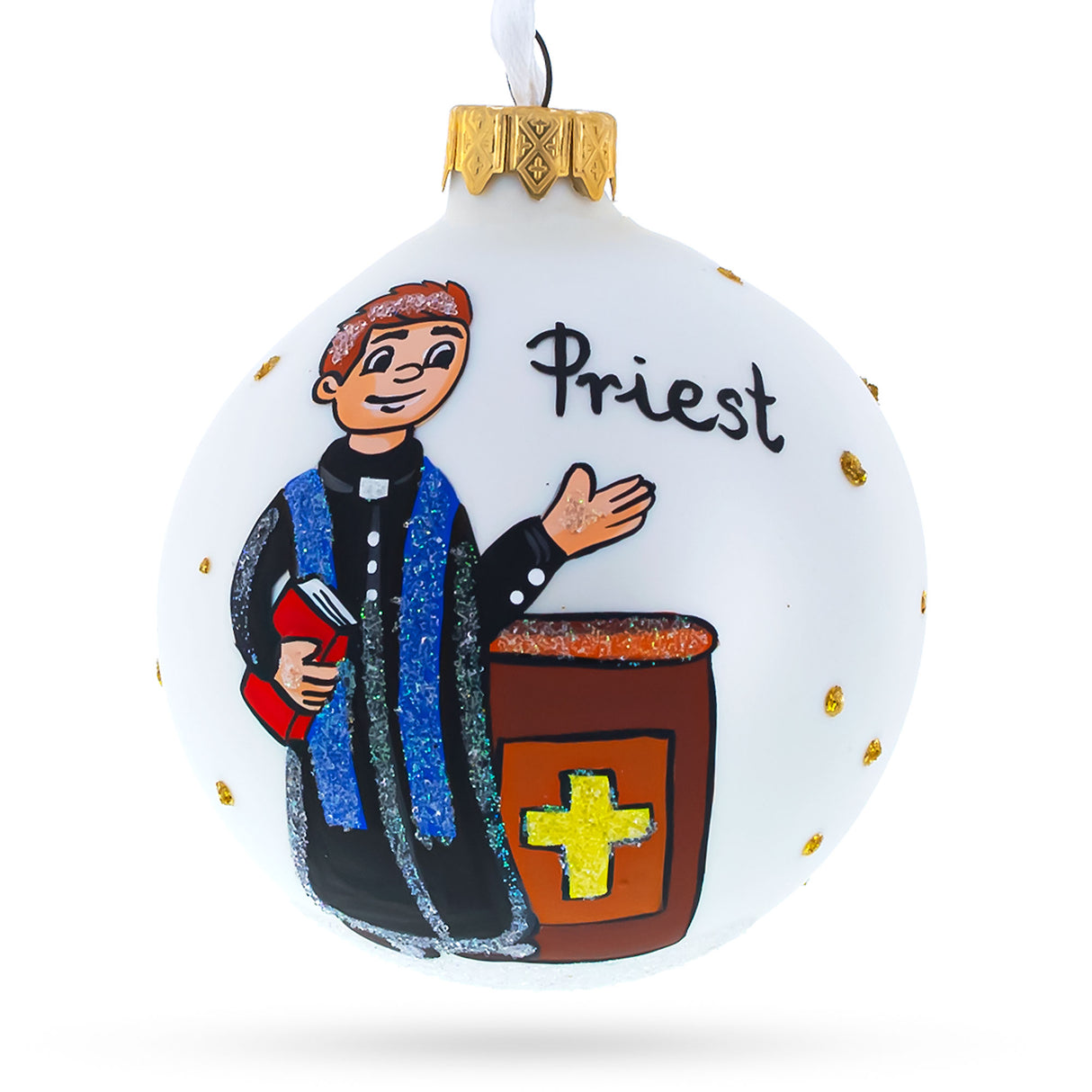 Glass Spiritual The Priest Handcrafted - Blown Glass Ball Christmas Ornament 3.25 Inches in White color Round