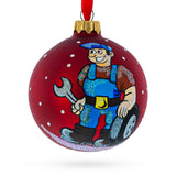 Car Mechanic Glass Ball Christmas Ornament 3.25 Inches in Red color Round