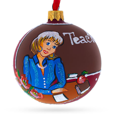 Inspiring School Teacher - Blown Glass Ball Christmas Ornament 3.25 Inches in Multi color, Round shape