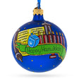 Glass Festival of Lights: Happy Hanukkah Jewish Celebration Blown Glass Ball Ornament 3.25 Inches in Blue color Round