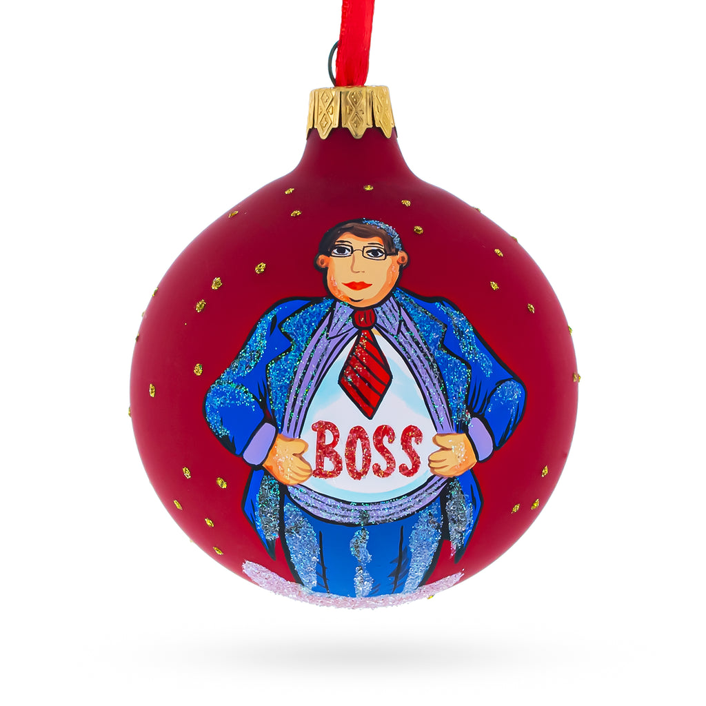 Glass Leading with Style: Boss Blown Glass Ball Christmas Ornament 3.25 Inches in Red color Round