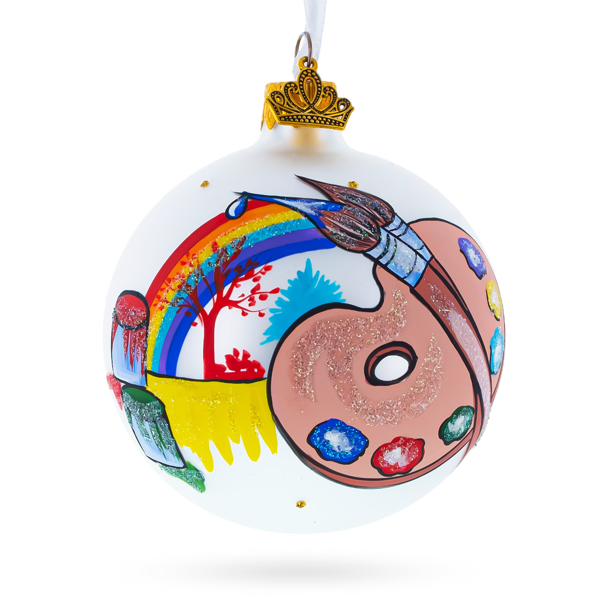 Art Tools for Artist Glass Ball Christmas Ornament 3.25 Inches in White color Round