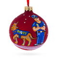 Police Officer and K9 Partner Glass Ball Christmas Ornament 3.25 Inches in Red color Round