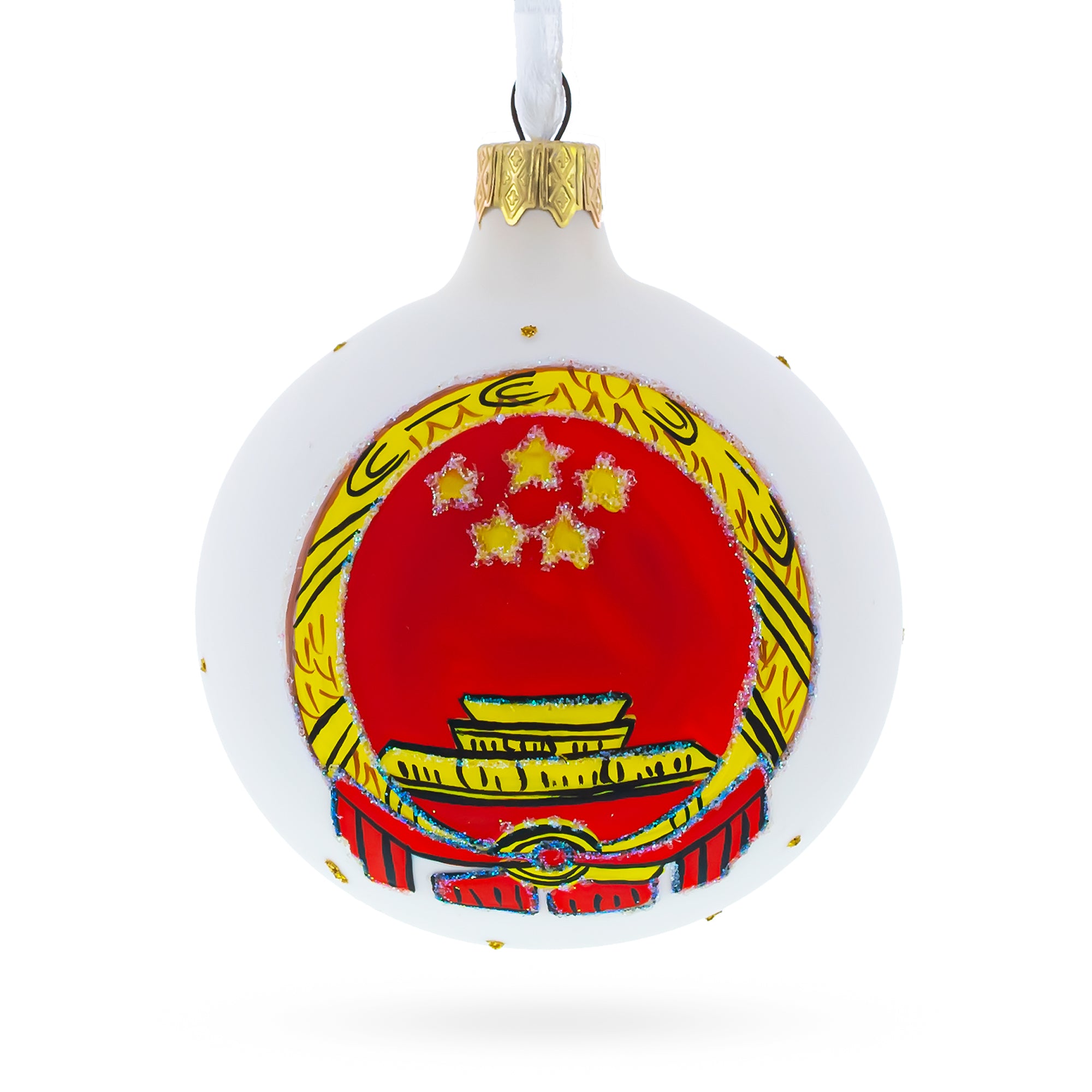 China Coat of Arms Glass Ball Christmas Ornament 3.25 Inches in Multi color Round