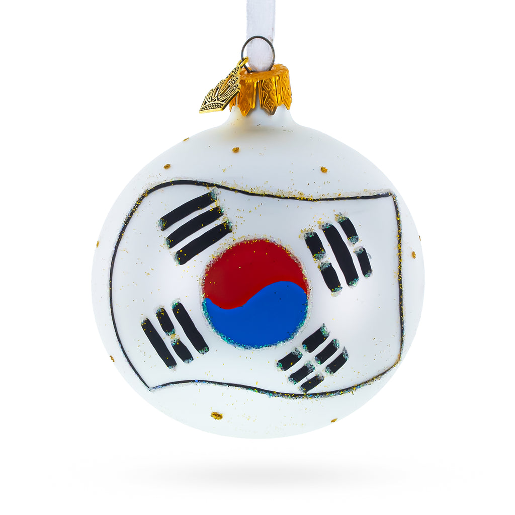 Flag of South Korea Glass Ball Christmas Ornament 3.25 Inches in Multi color Round