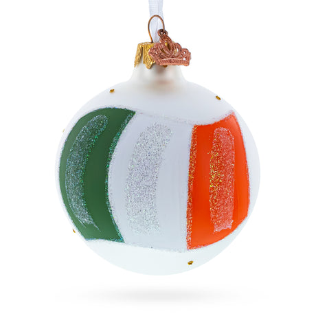Flag of Ireland Blown Glass Ball Christmas Ornament 3.25 Inches in White color, Round shape