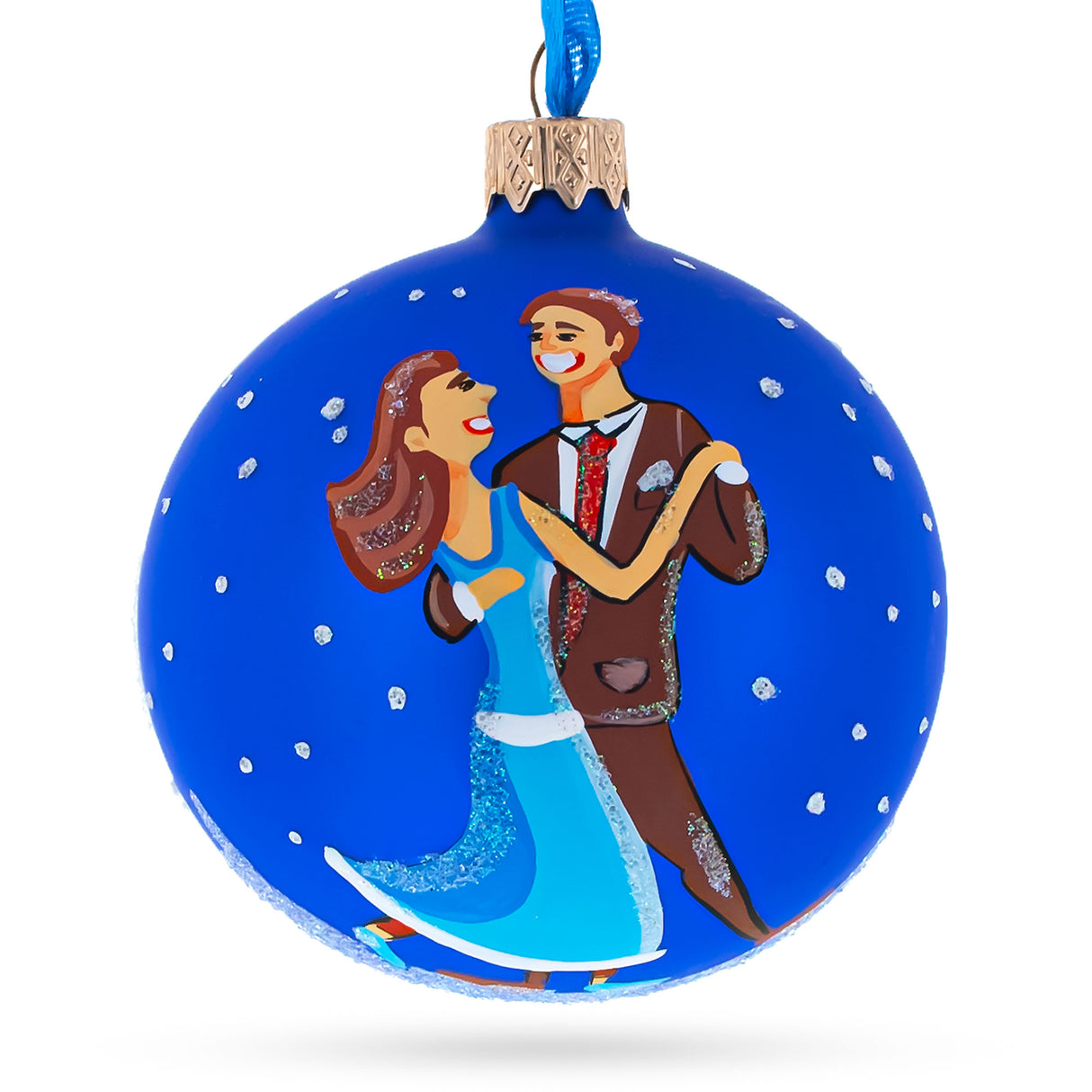 I Love Dancing Blown Glass Ball Christmas Ornament 3.25 Inches in Blue color, Round shape