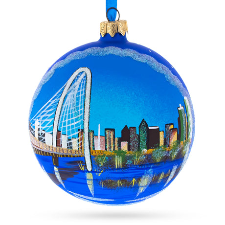 Glass Dallas, Texas Glass Ball Christmas Ornament 4 Inches in Multi color Round