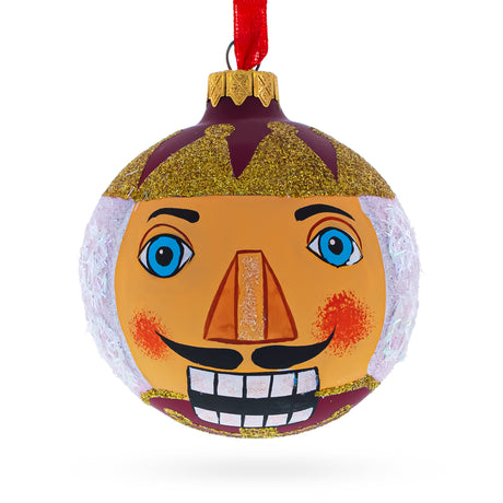 Glass Charming Nutcracker Face Blown Glass Christmas Ornament 3.25 Inches in Multi color Round