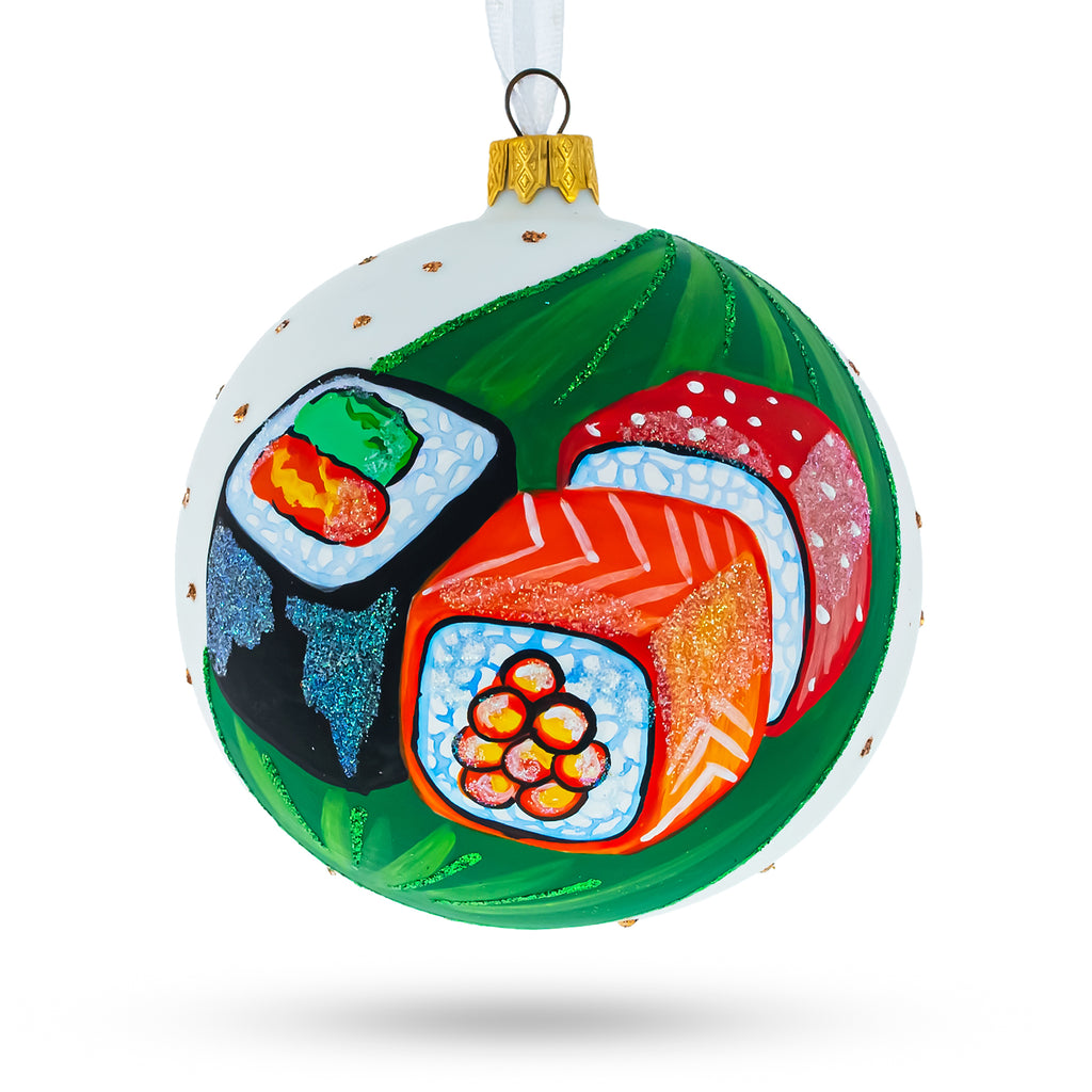 Sushi Lover Glass Ball Christmas Ornament 4 Inches in Multi color Round