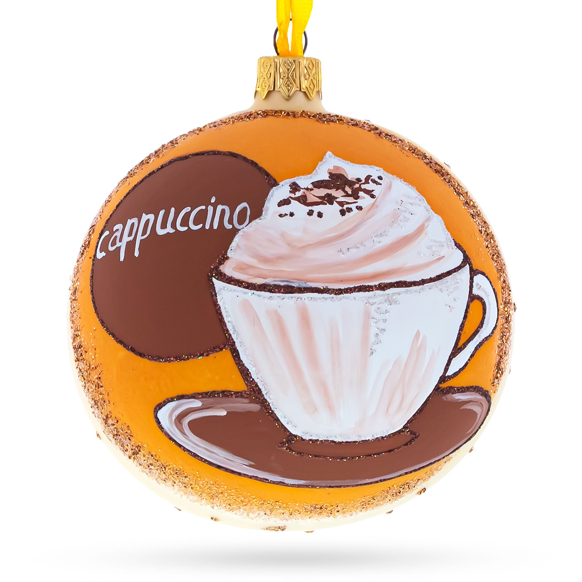 Passionate Cappuccino Lover Glass Ball Christmas Ornament 4 Inches in Brown color Round
