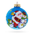 Glass Festive Santa and Two Snowmen Blown Glass Ball Christmas Ornament 3.25 Inches in Multi color Round