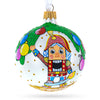Glass Yuletide Elegance: Nutcracker and Christmas Tree Blown Glass Ball Ornament 3.25 Inches in Multi color Round