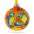 Glass Cheerful Yellow and Blue Birds Perched on Branch Blown Glass Ball Christmas Ornament 3.25 Inches in Gold color Round