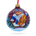 Hedgehog Serenading with Cello Glass Ball Christmas Ornament 3.25 Inches in Red color Round