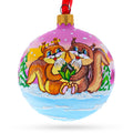 Squirrel Couple Amidst Lotus Flower Glass Ball Christmas Ornament 3.25 Inches in Pink color Round