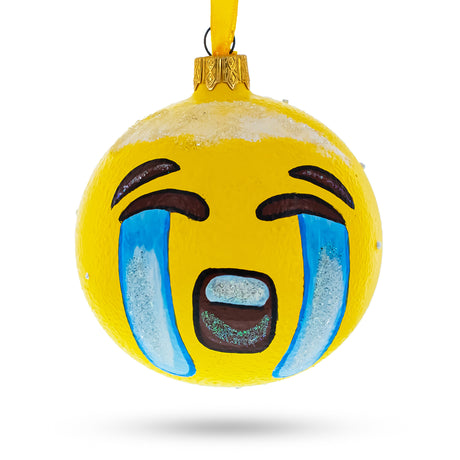 Loudly Crying Facial Expressions Glass Ball Christmas Ornament 3.25 Inches in Yellow color Round