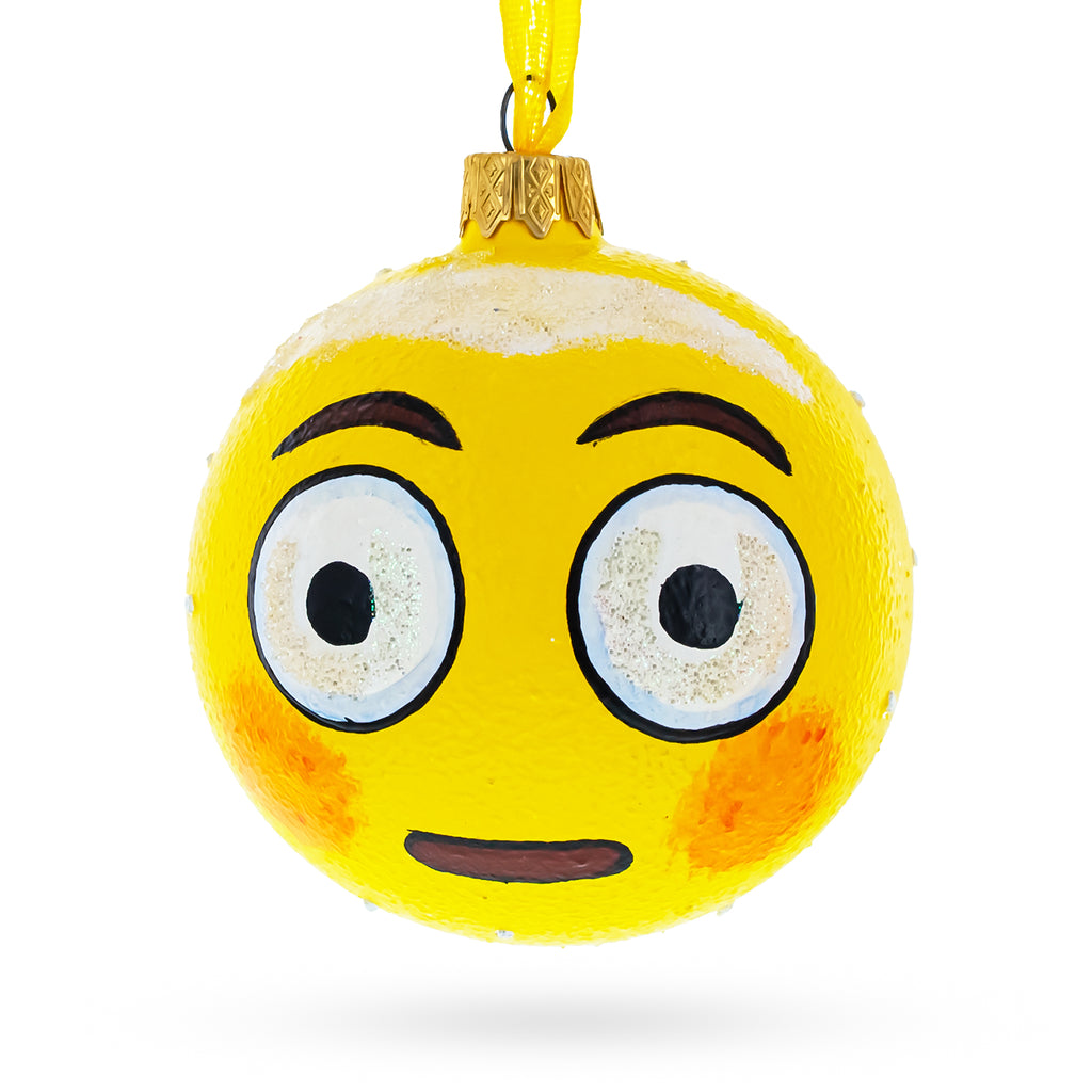 Glass Rolling Eyes Facial Expressions Blown Glass Ball Christmas Ornament 3.25 Inches in Yellow color Round