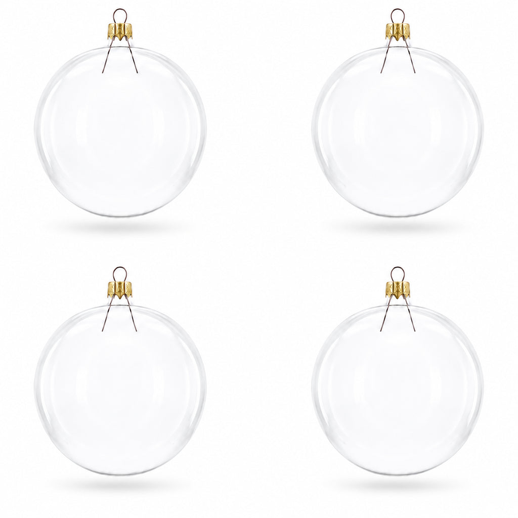Set of 4 Mouth Blown Blank Glass Christmas Ornament DIY Craft 4 Inches in Clear color Round
