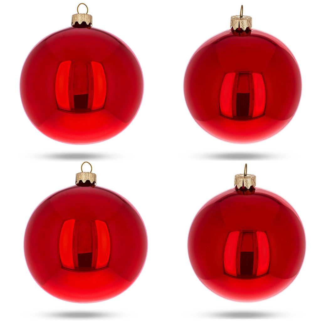 Set of 4 Red Glossy Glass Ball Christmas Ornaments 4 Inches by BestPysanky