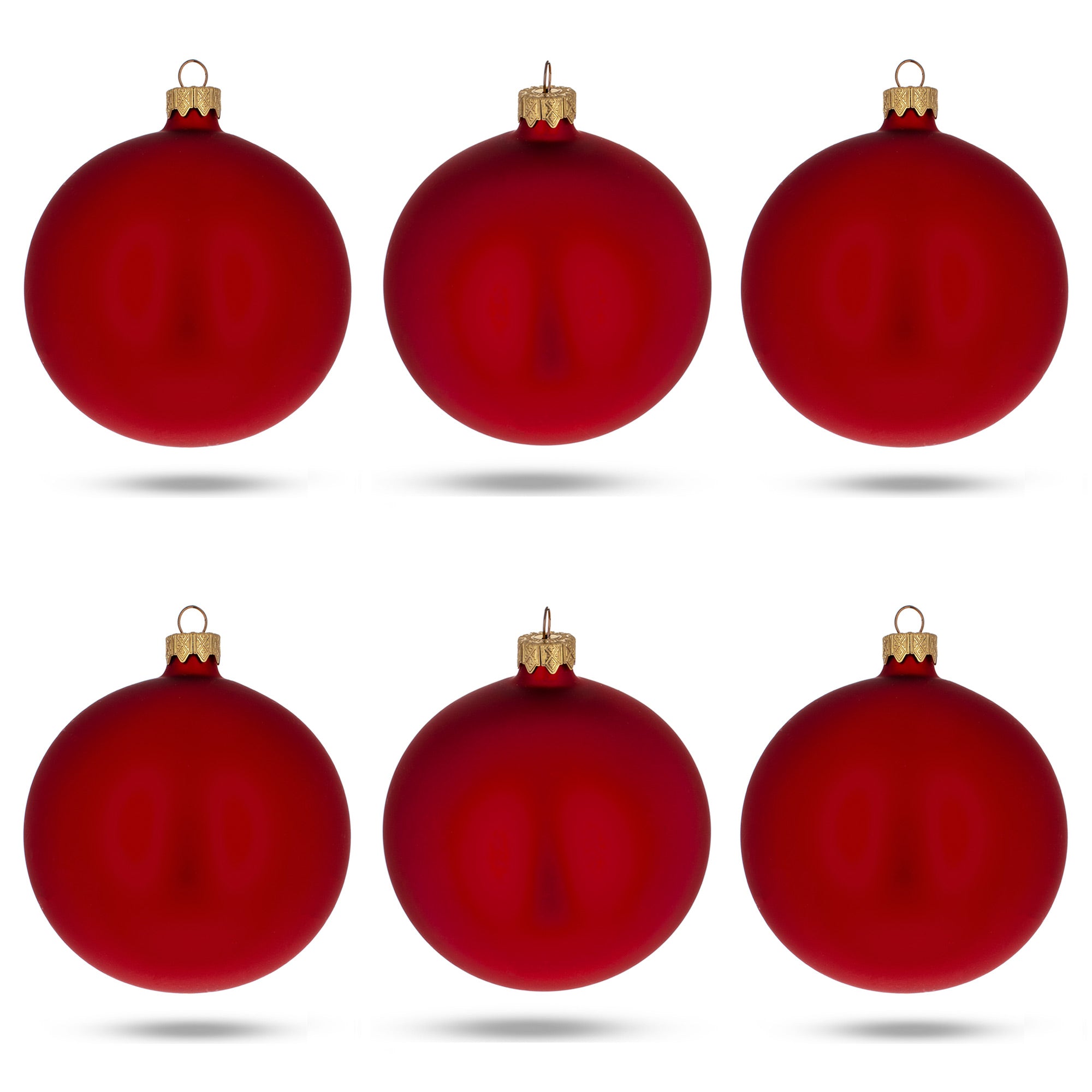 Set of 6 Matte Red Glass Ball Christmas Ornaments 3.25 Inches in Red color Round