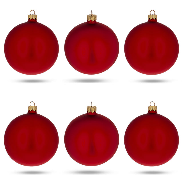 Set of 6 Matte Red Glass Ball Christmas Ornaments 3.25 Inches in Red color Round