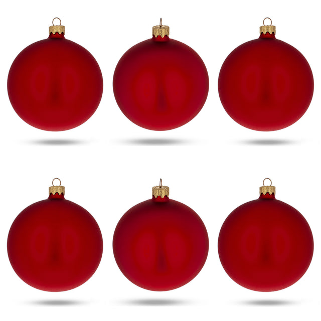 Glass Set of 6 Matte Red Glass Ball Christmas Ornaments 3.25 Inches in Red color Round