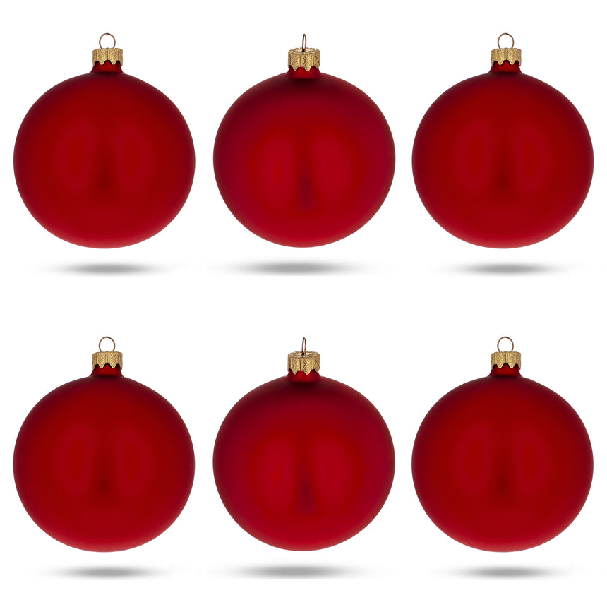 Set of 6 Matte Red Glass Ball Christmas Ornaments 3.25 Inches in Red color Round
