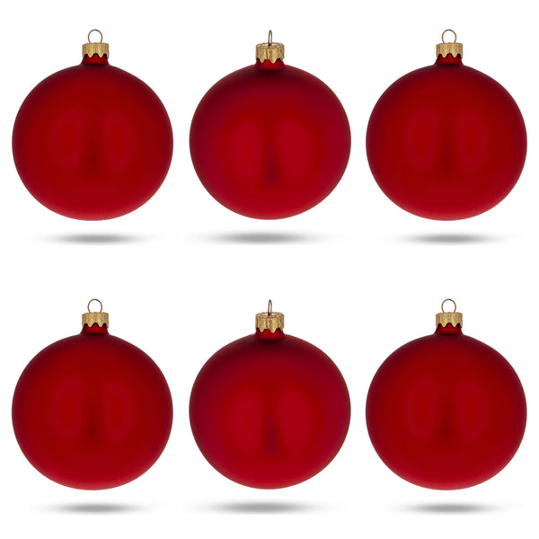 Set of 6 Matte Red Glass Ball Christmas Ornaments 3.25 Inches in Red color, Round shape