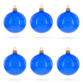 Set of 6 Translucent Glossy Blue Glass Ball Christmas Ornaments 3.25 Inches in Blue color Round