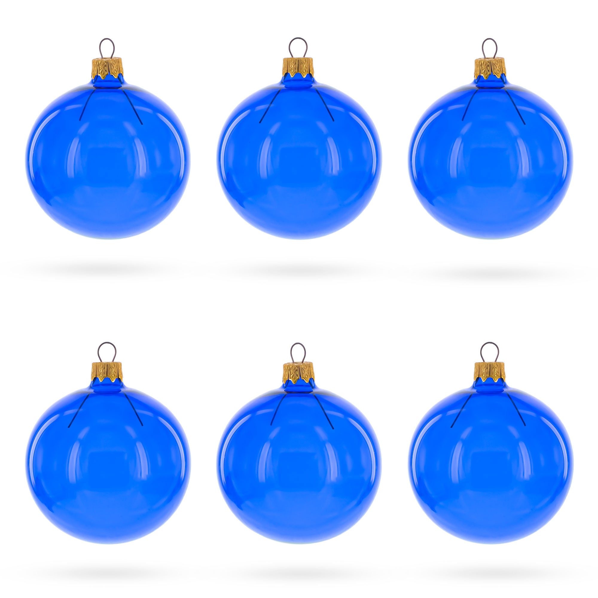 Set of 6 Translucent Glossy Blue Glass Ball Christmas Ornaments 3.25 Inches in Blue color Round