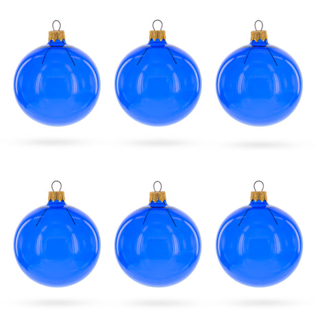 Set of 6 Translucent Glossy Blue Glass Ball Christmas Ornaments 3.25 Inches in Blue color Round
