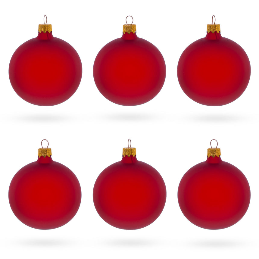 Set of 6 Translucent Red Glass Ball Christmas Ornaments 3.25 Inches in Red color Round
