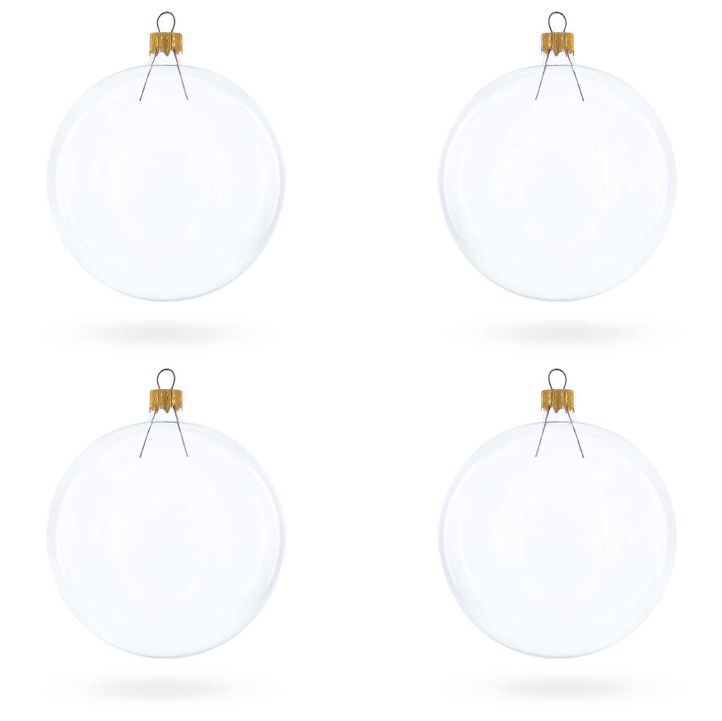 Set of 4 Clear Glass Ball Christmas Ornaments DIY Craft 4 Inches in Clear color Round