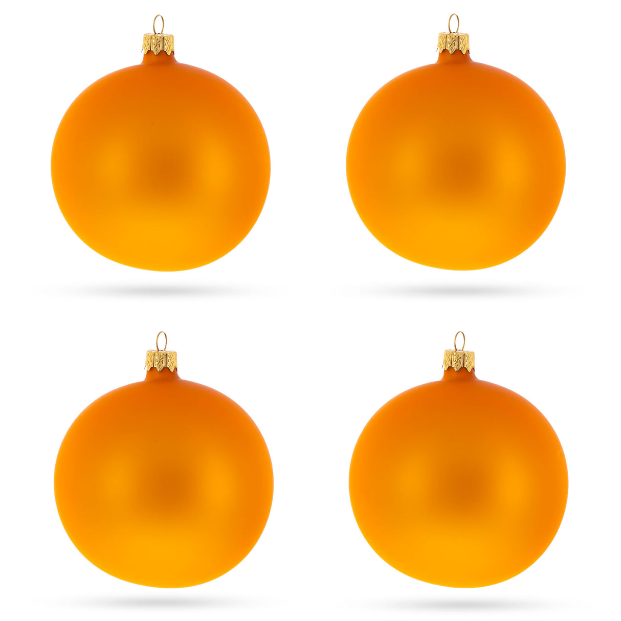 Set of 4 Orange Matte Glass Ball Christmas Ornaments 4 Inches in Gold color, Round shape