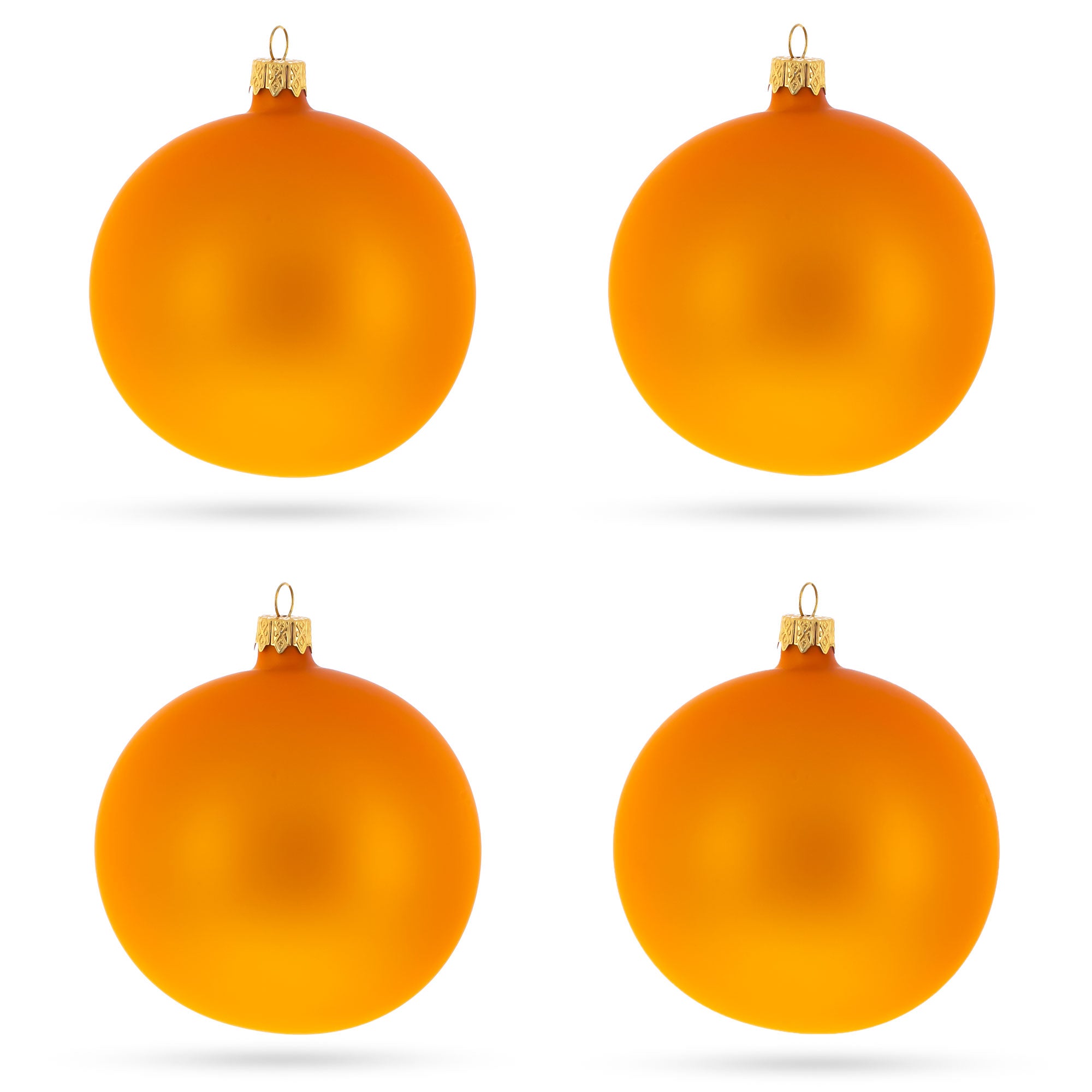 Set of 4 Matte Orange Glass Ball Christmas Ornaments 4 Inches in Gold color Round