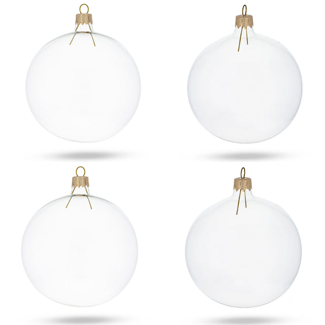 Glass Set of 4 Clear Glass Ball Christmas Ornaments DIY Craft 4 Inches in Clear color Round